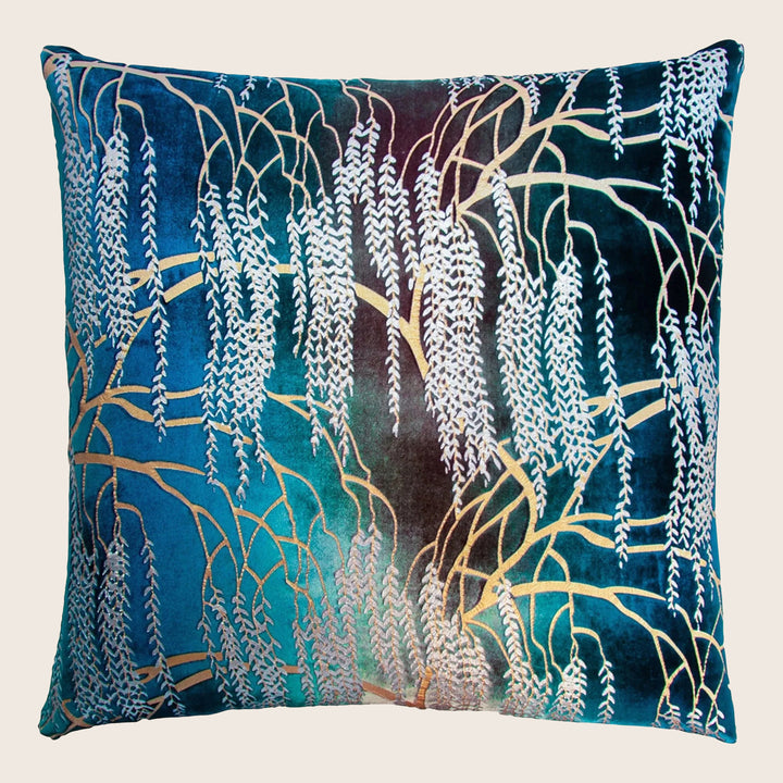 Willow Metallic Velvet Pillow, Peacock