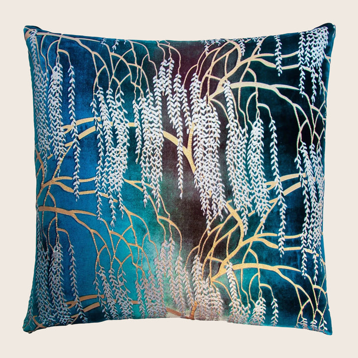 Willow Metallic Velvet Pillow, Peacock