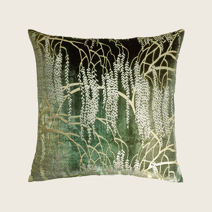 Willow Metallic Velvet Pillow, Evergreen