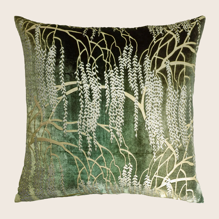 Willow Metallic Velvet Pillow, Evergreen
