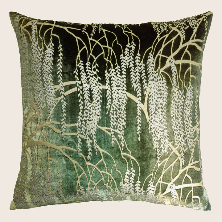 Willow Metallic Velvet Pillow, Evergreen