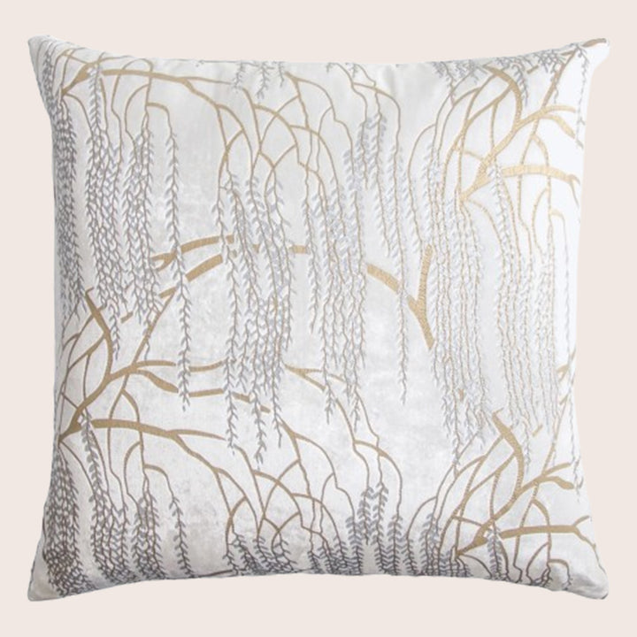 Willow Metallic Velvet Pillow, White