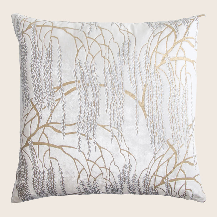 Willow Metallic Velvet Pillow, White