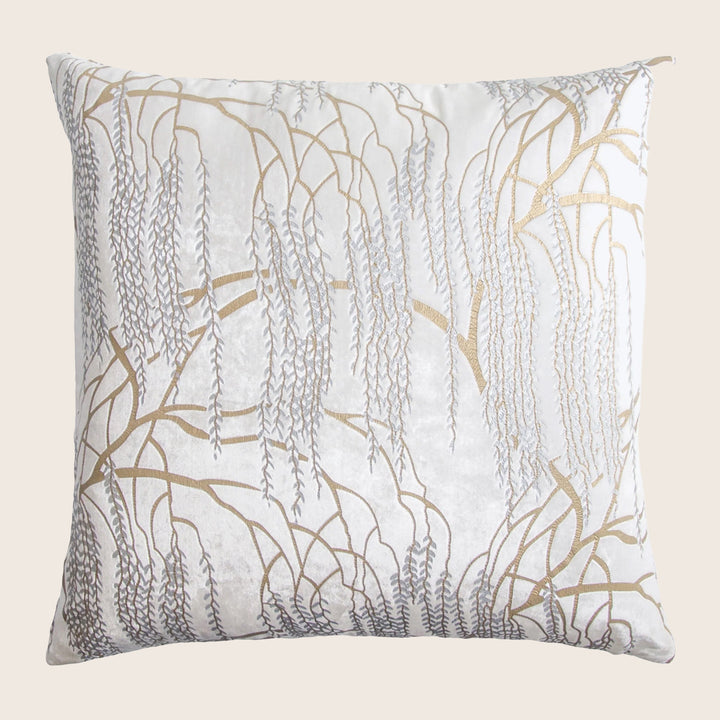 Willow Metallic Velvet Pillow, White