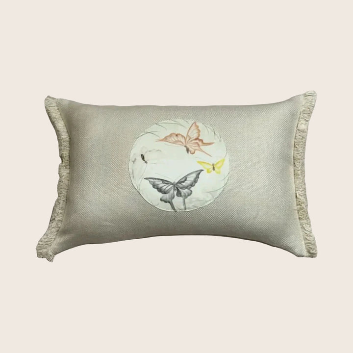 Vintage Hand Painted Butterfly Lumbar Pillow
