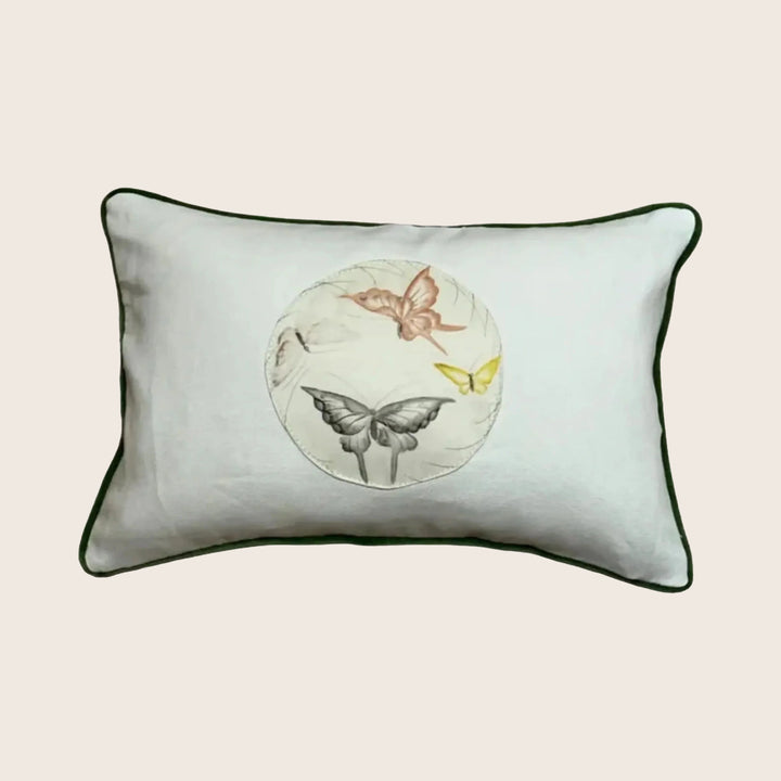Vintage Hand Painted Butterfly Lumbar Pillow