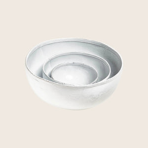Minimalist ceramic bowl in light gray/white with glossy finish. - hover