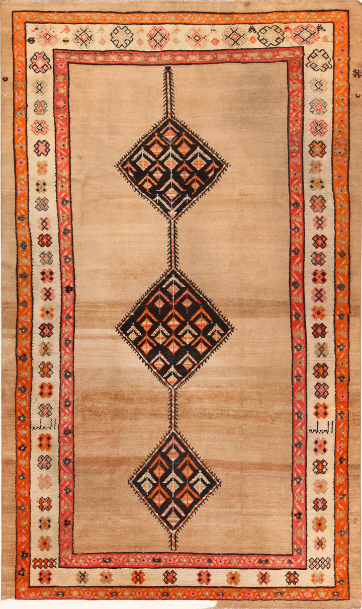 Brown & Orange Antique Persian Serapi Wool Rug - 6' x 9'8"