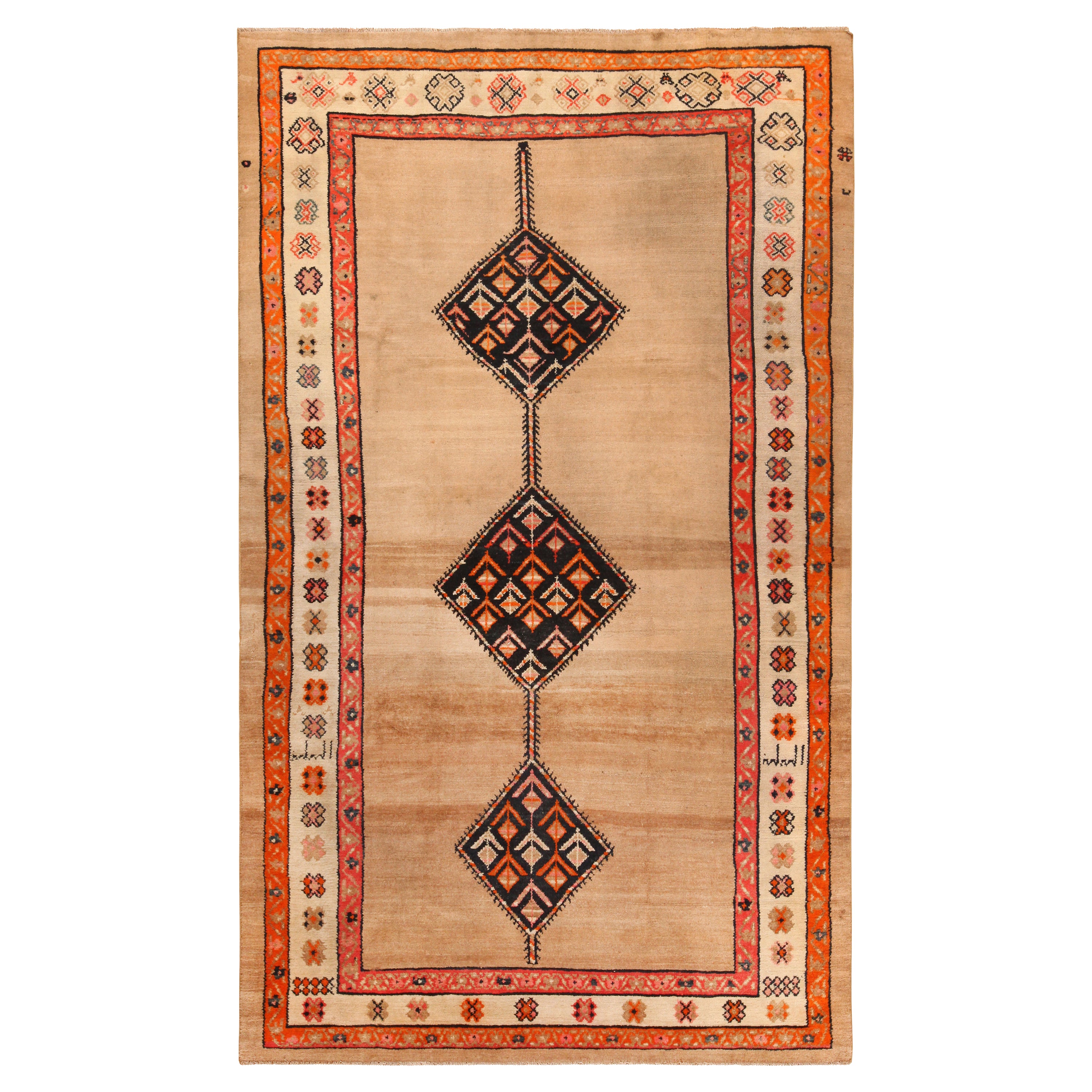 Brown & Orange Antique Persian Serapi Wool Rug - 6' x 9'8"