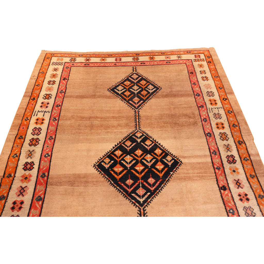 Brown & Orange Antique Persian Serapi Wool Rug - 6' x 9'8"