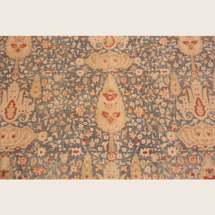Blue & Red Antique Persian Tabriz Wool Rug - 7'8" x 10'1"