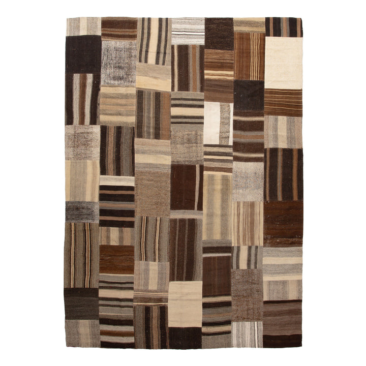 Brown Patchwork Wool Rug - 9'8" x 13'3"