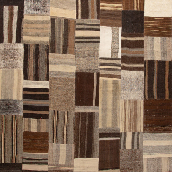 Brown Patchwork Wool Rug - 9'8" x 13'3"