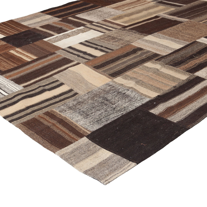 Brown Patchwork Wool Rug - 9'8" x 13'3" Default Title