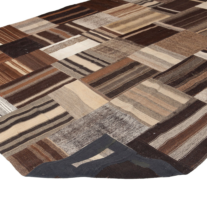 Brown Patchwork Wool Rug - 9'8" x 13'3" Default Title