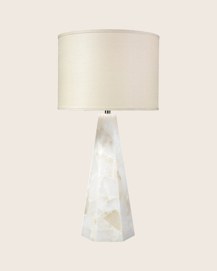 Borealix Alabaster Hexagon Table Lamp with Linen Shade