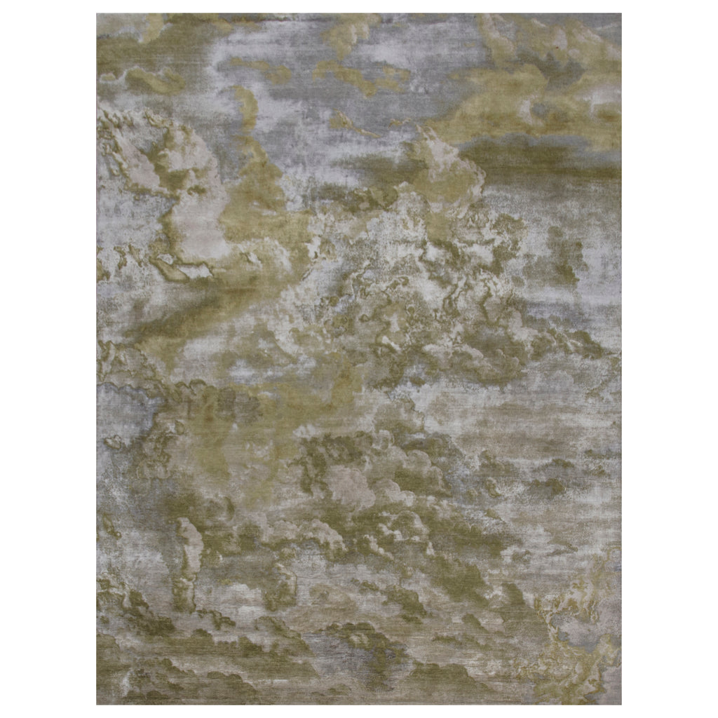 Green Contemporary Silk Wool Blend Rug - 9' x 12'