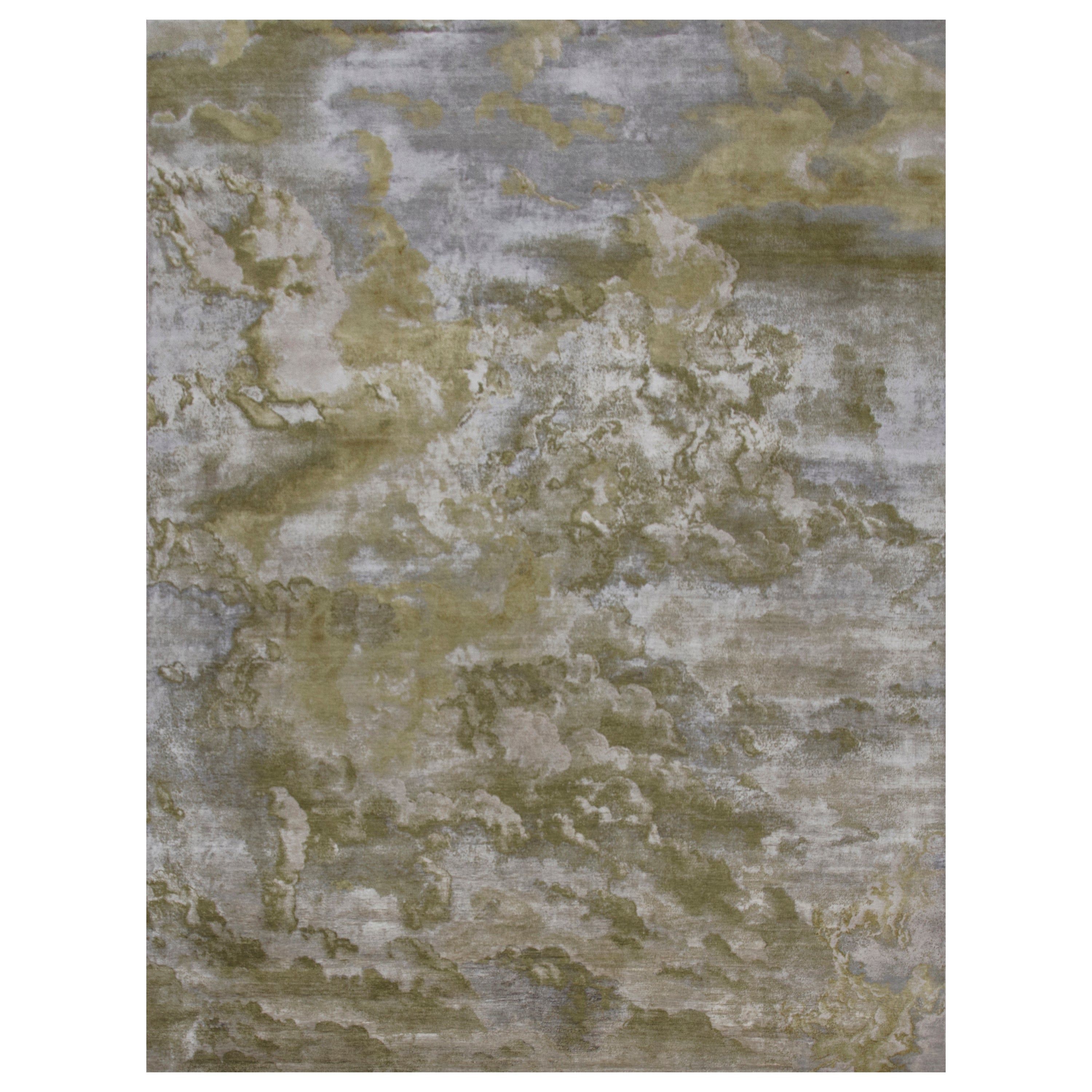 Green Contemporary Silk Wool Blend Rug - 9' x 12'