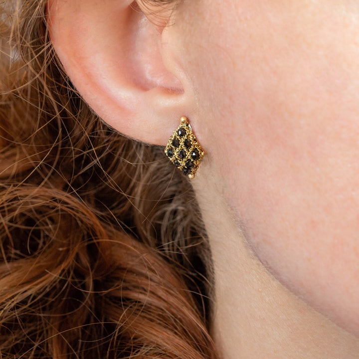 Black Diamond Lattice Stud Earrings