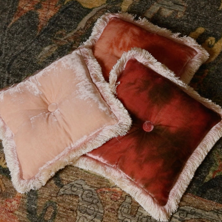 Silk Velvet Button Fringe Pillow