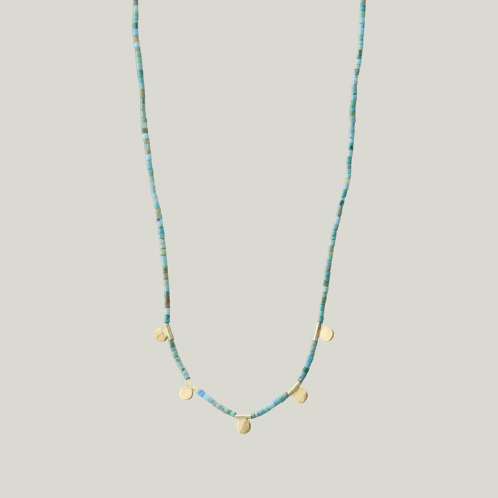 Beaded Turquoise and Gold Disks Necklace