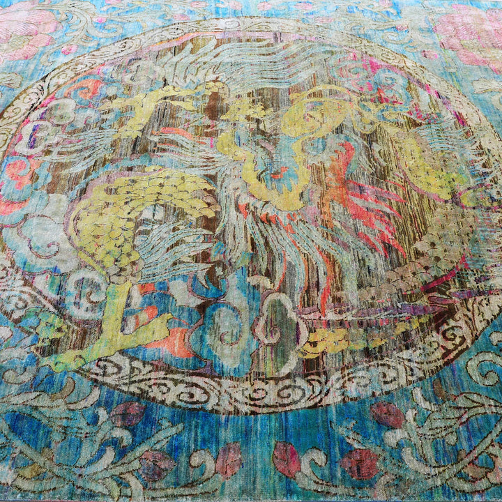Blue & Pink Alchemy Contemporary Silk Rug - 8' x 10'3"