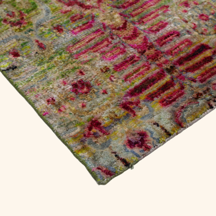 Pink & Green Alchemy Contemporary Wool Silk Blend Runner - 3' x 6'5"