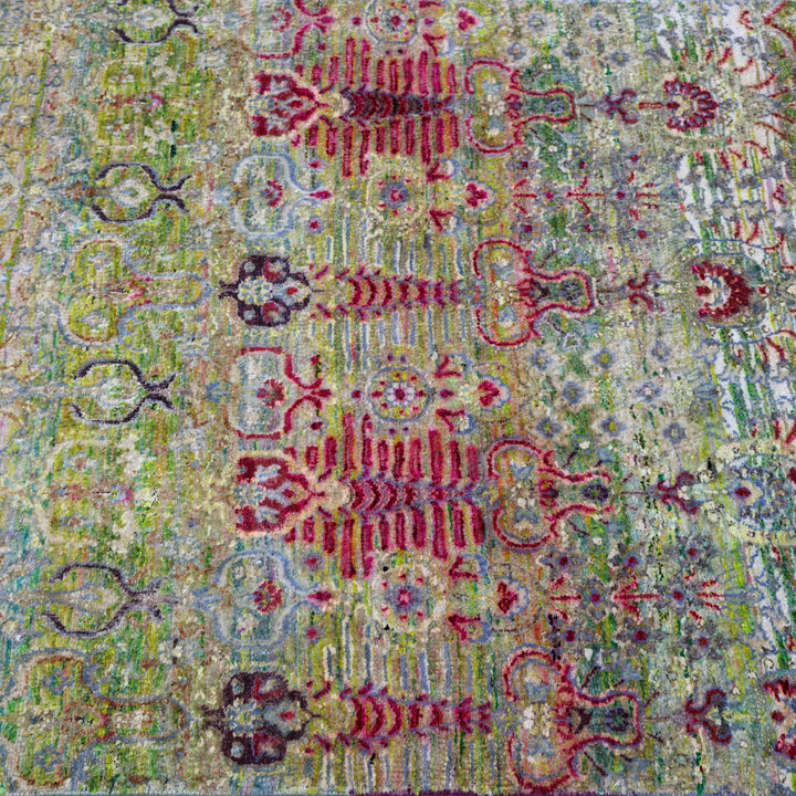 Pink & Green Alchemy Contemporary Wool Silk Blend Runner - 3' x 6'5"