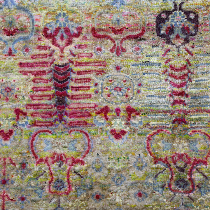 Pink & Green Alchemy Contemporary Wool Silk Blend Runner - 3' x 6'5"