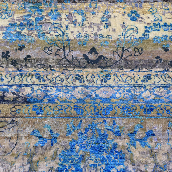 Blue & Gold Alchemy Traditional Wool Silk Blend Rug - 10'2" x 14'1"