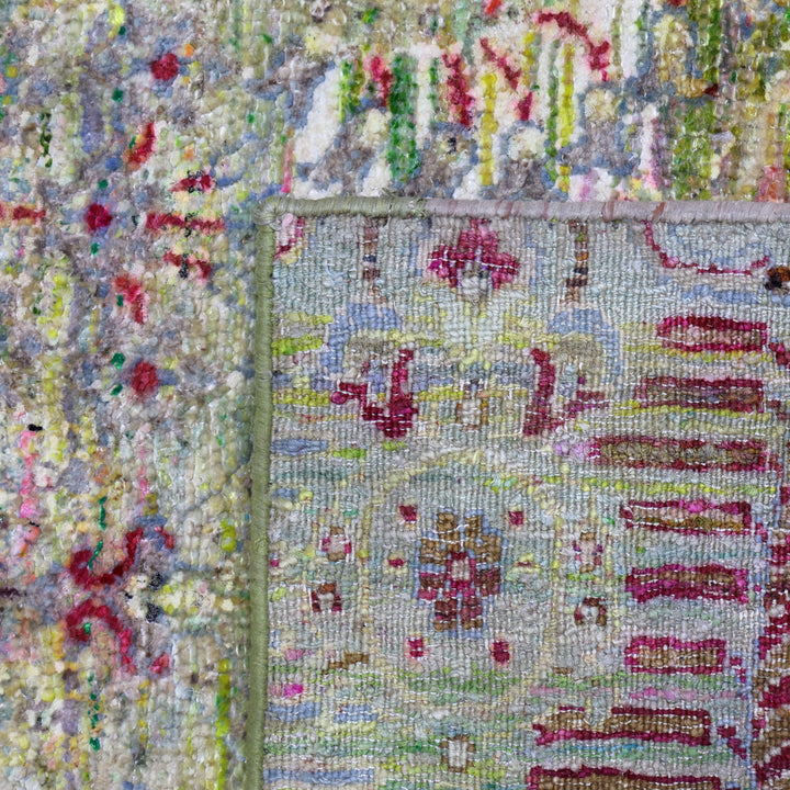 Pink & Green Alchemy Contemporary Wool Silk Blend Runner - 3' x 6'5"