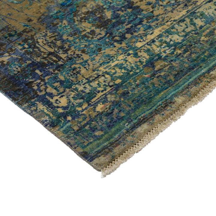 Blue & Gold Alchemy Traditional Wool Silk Blend Rug - 10'2" x 14'1"