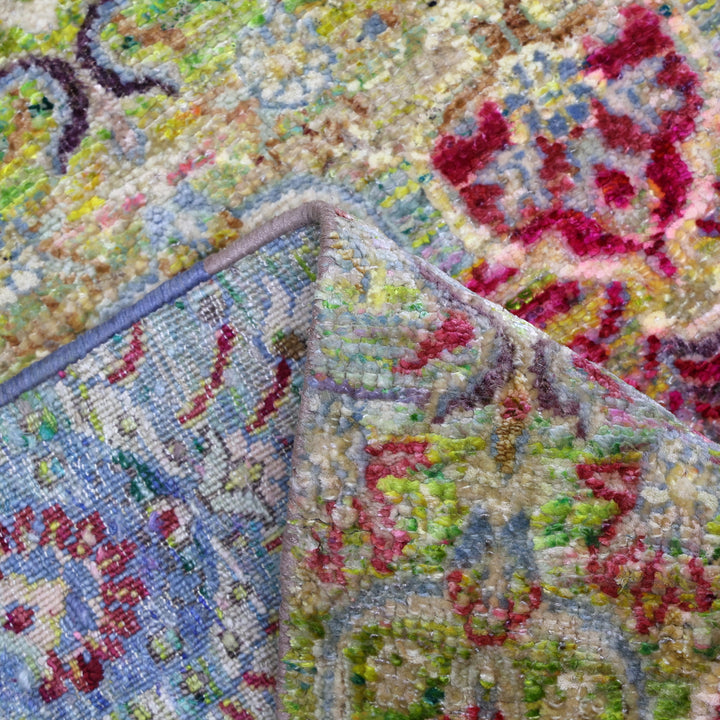 Pink & Green Alchemy Contemporary Wool Silk Blend Runner - 3' x 6'5"