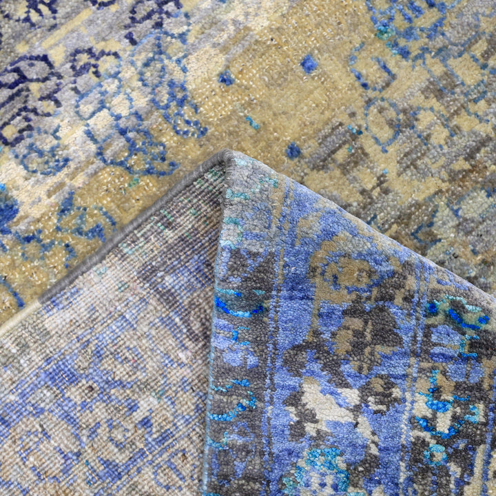 Blue & Gold Alchemy Traditional Wool Silk Blend Rug - 10'2" x 14'1"