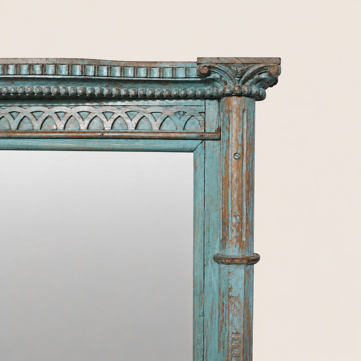 Vintage Teal-Painted Ornate Mirror