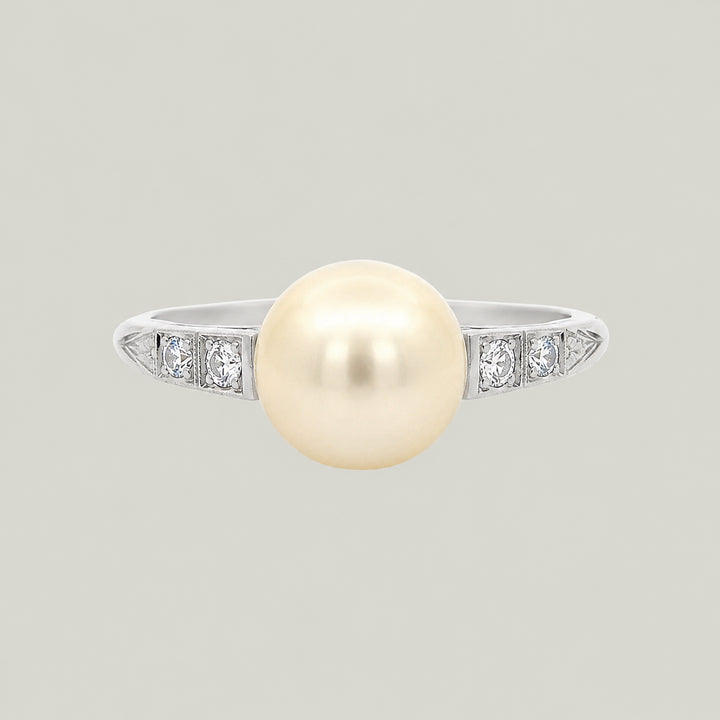 Platinum Vintage Pearl Diamond Ring