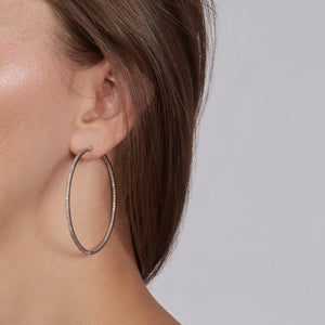 18K White Gold Diamond Hoop Earrings - hover