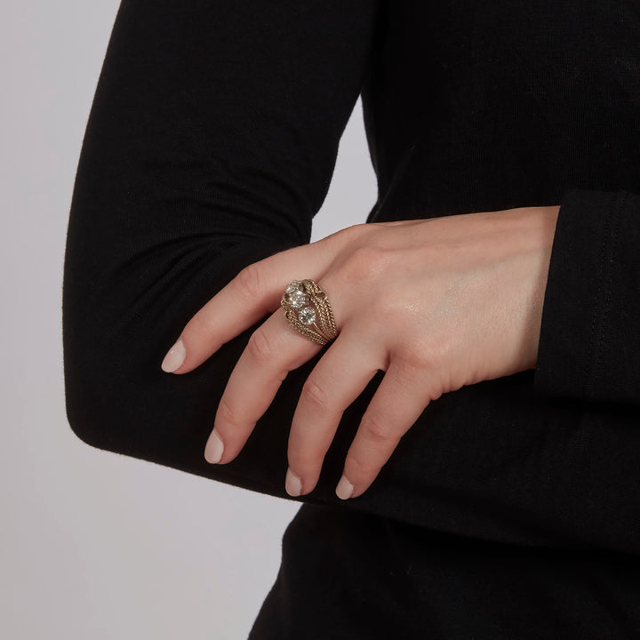 Textured 18K Yellow Gold 3-Stone Diamond Ring