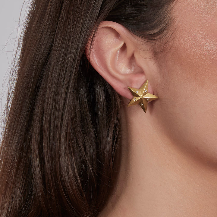Italian Gold and Diamond Star Earrings