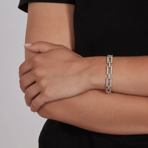 1990s Platinum Diamond Link Bracelet - hover