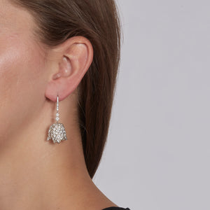 Platinum Diamond Flower Dangle Earrings - hover