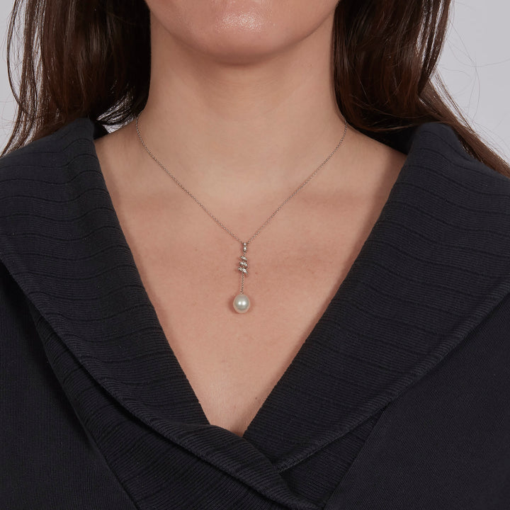 14KWG Pearl and Diamond Drop Pendant