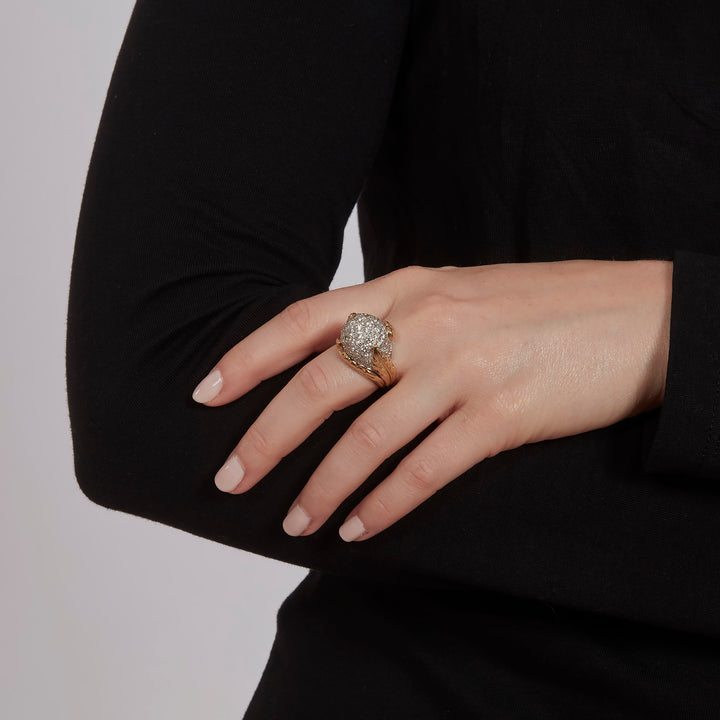 1970s Diamond Cocktail Ring with Leaf Motif in 18k Gold