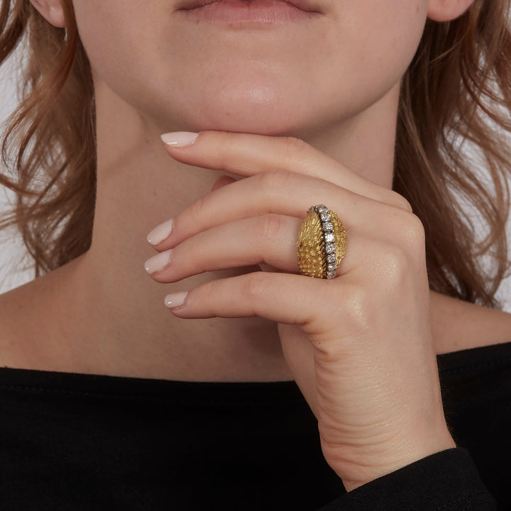 18K Yellow Gold Textured Diamond Ring