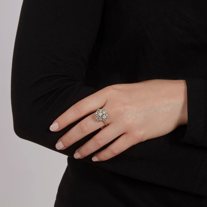Late Victorian Diamond Cluster Ring in 18k White Gold
