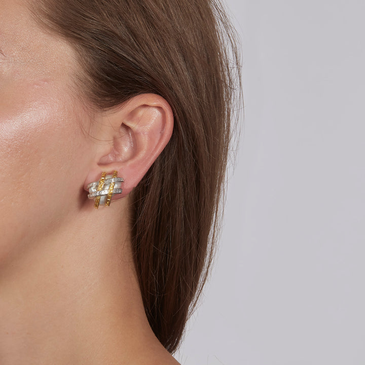 Platinum, Gold, Diamond, Yellow Sapphire, and Pearl Earrings