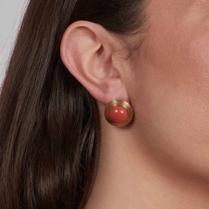 1960s 18KYG Coral Button Earrings
