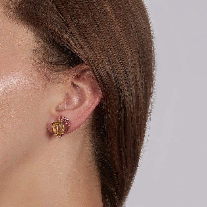 1950s 14KYG Citrine and Ruby "Volutes" Earrings
