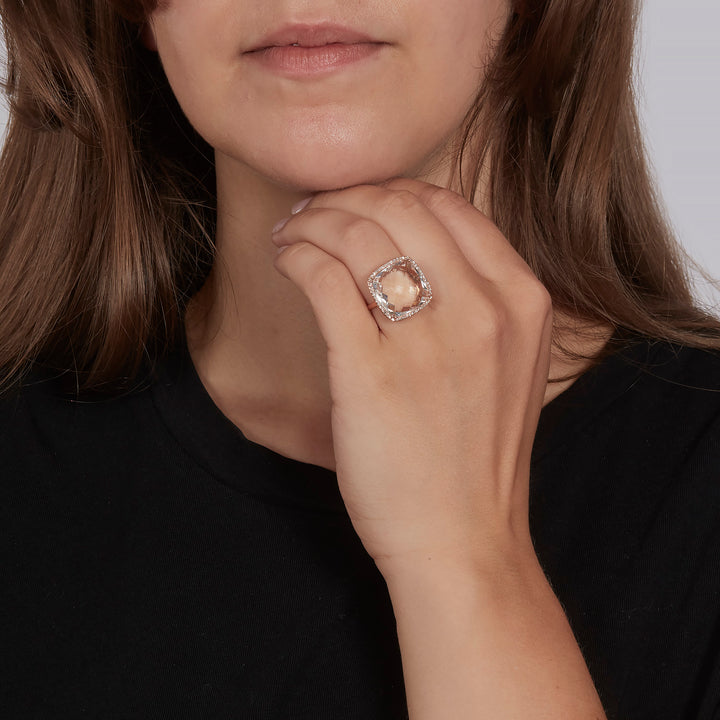 Italian Pink Quartz and Diamond Cocktail Ring