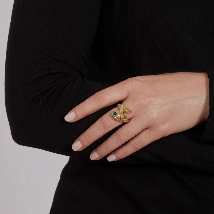 Diamond and Emerald Snake Ring